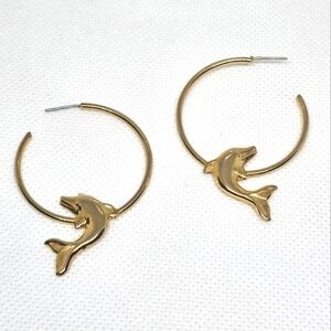 Yellow Gold Tone Dolphin Hoop Earrings